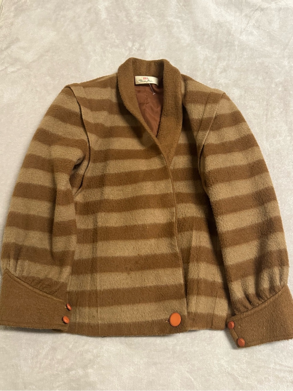 Women's Striped Teddy Jacket in Brown